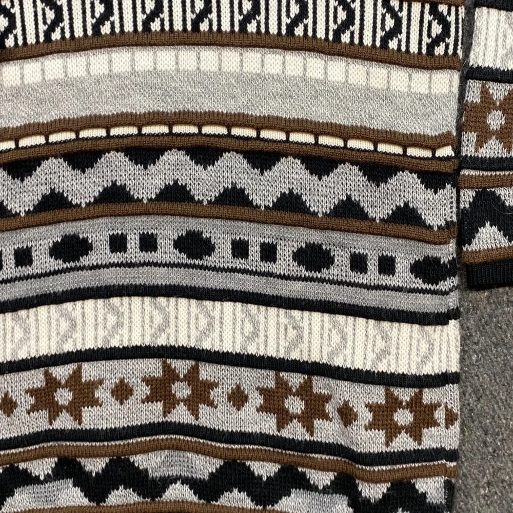 JJ Poole Geometric Fair Isle Sweater Sz S Mens Brown Grey 90s Skater Knit Crew